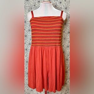 TORRID SHIRRED RUSTY ORANGE ROMPER WITH REMOVABLE STRAPS